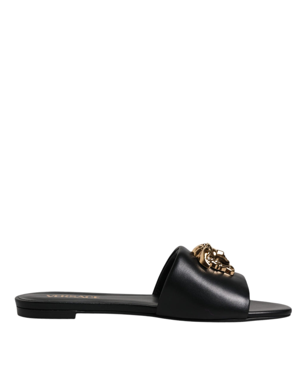 Versace – Black Leather Open Toe Slides