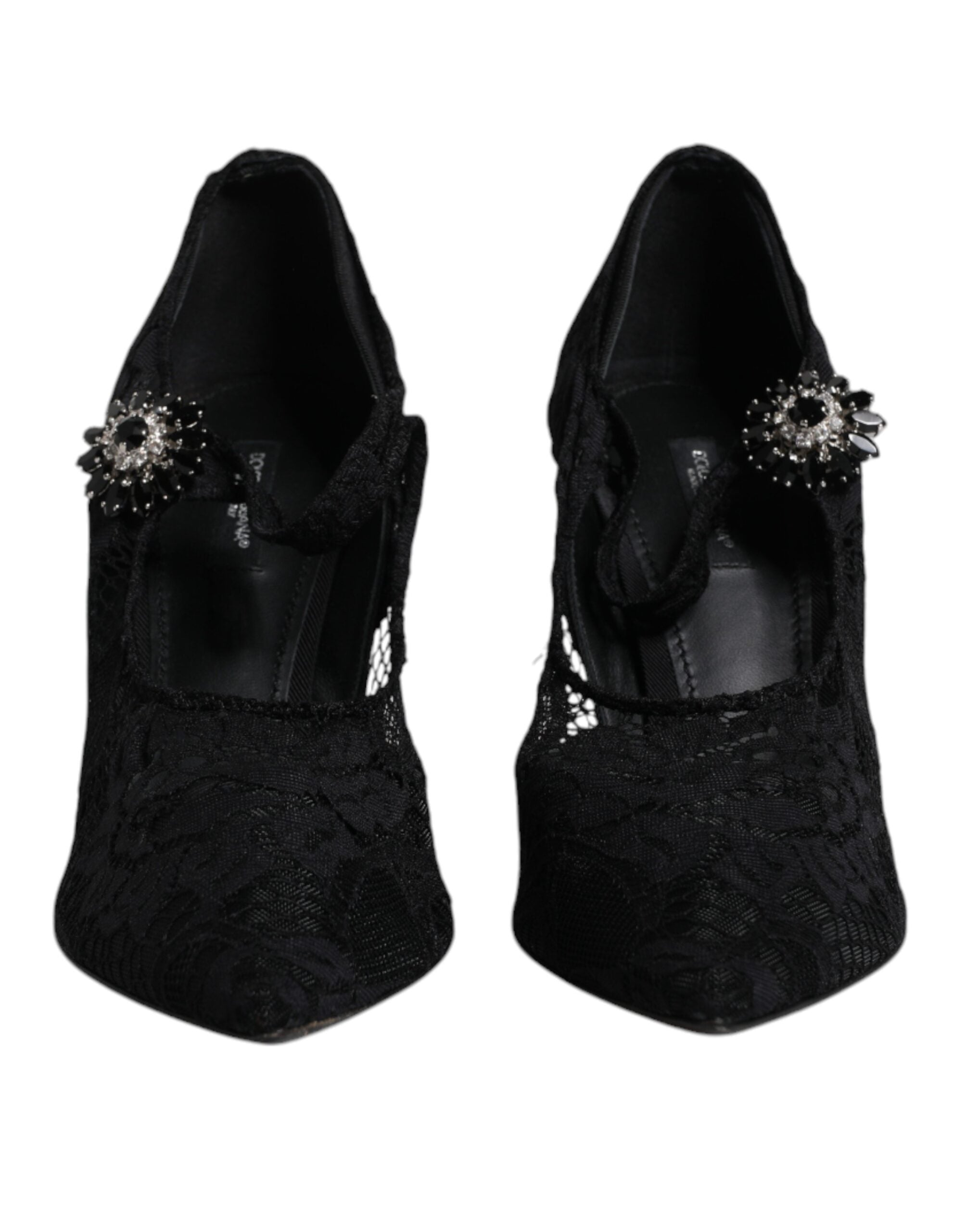Dolce & Gabbana - Black Lace Crystals Mary Jane Pumps Shoes