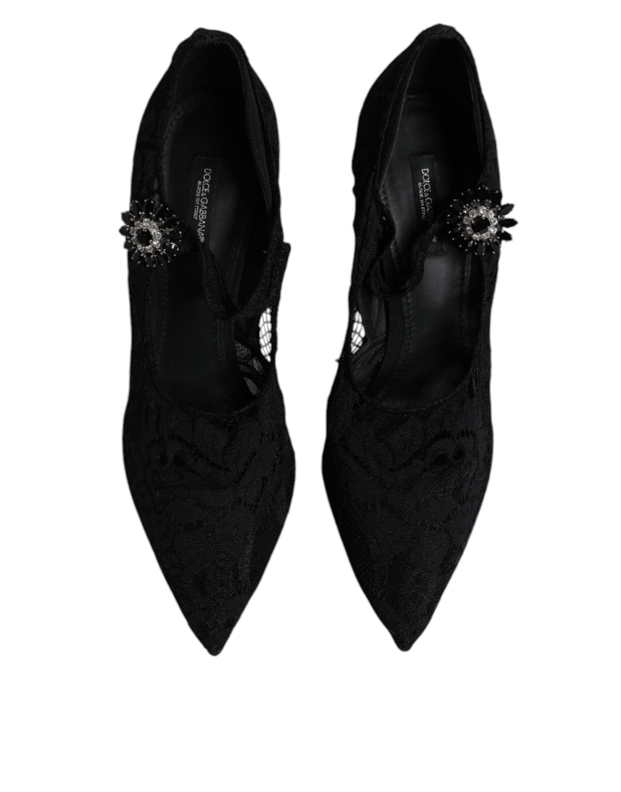 Dolce & Gabbana - Black Lace Crystals Mary Jane Pumps Shoes
