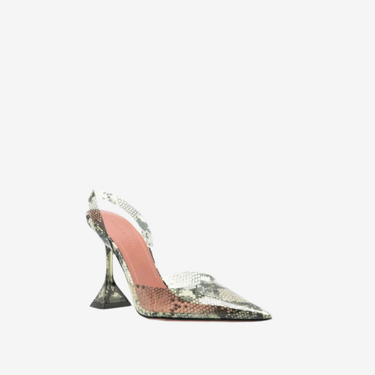 Amina Muaddi – Holli Glass 95mm Snakeskin Pumps