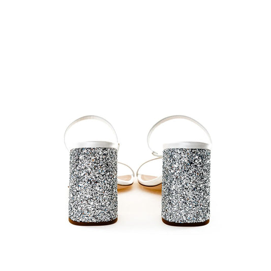 Miu Miu – White Silk Sandals with Glitter Heel
