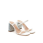 Miu Miu – White Silk Sandals with Glitter Heel