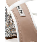 Miu Miu – White Silk Sandals with Glitter Heel