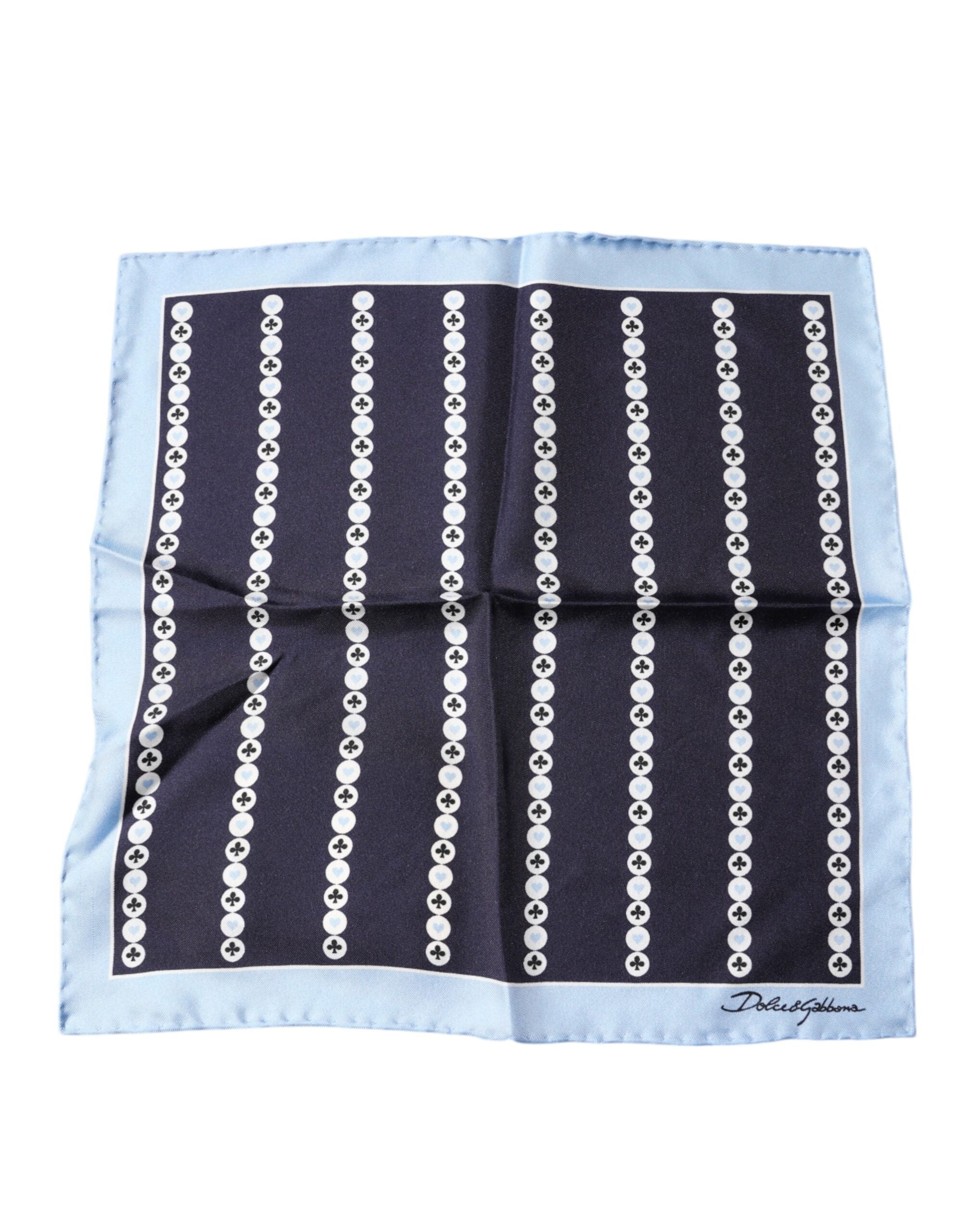 Dolce & Gabbana - Blue Heart Spade Silk Handkerchief Scarf