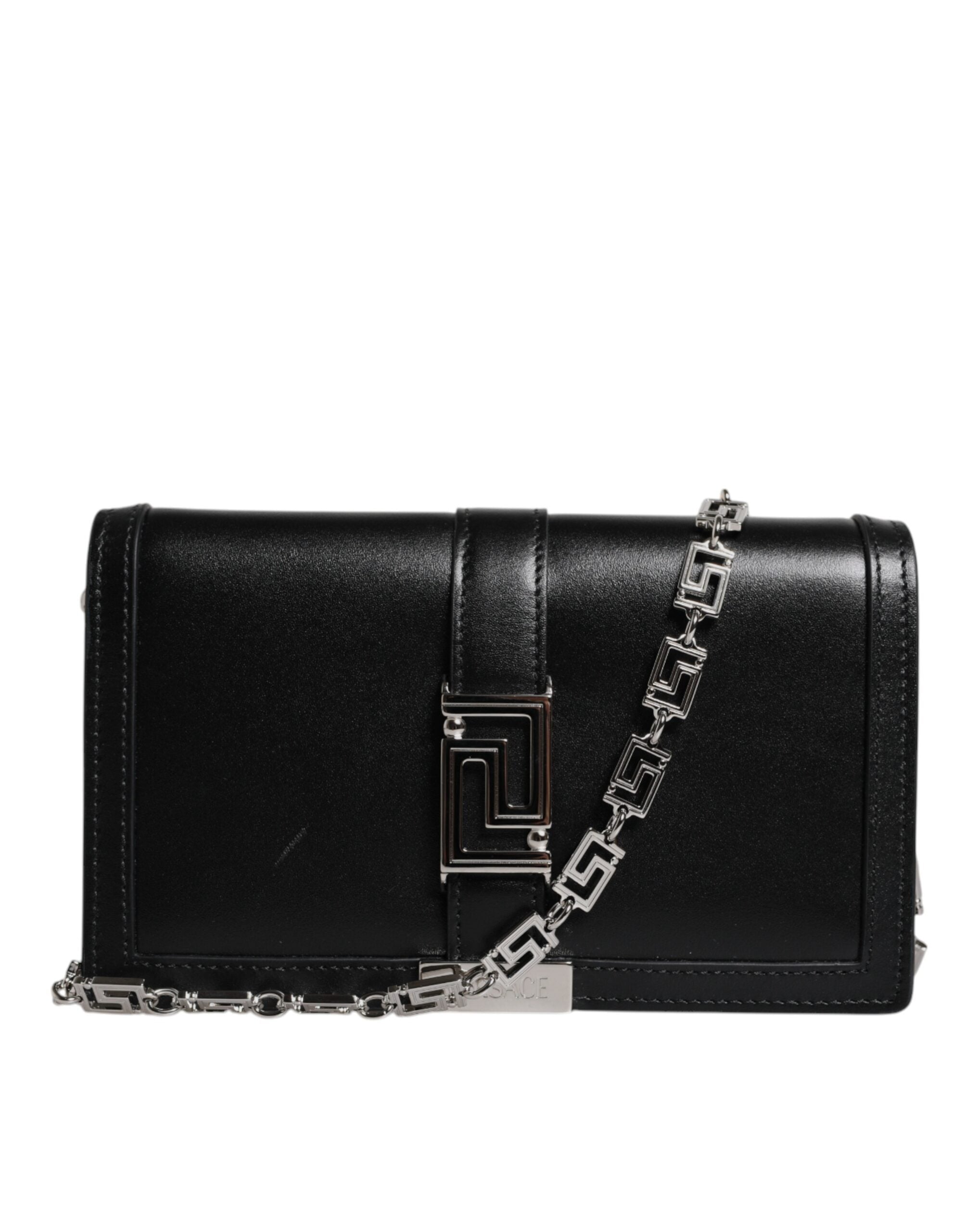 Versace – Black Leather Chain Strap Crossbody Bag