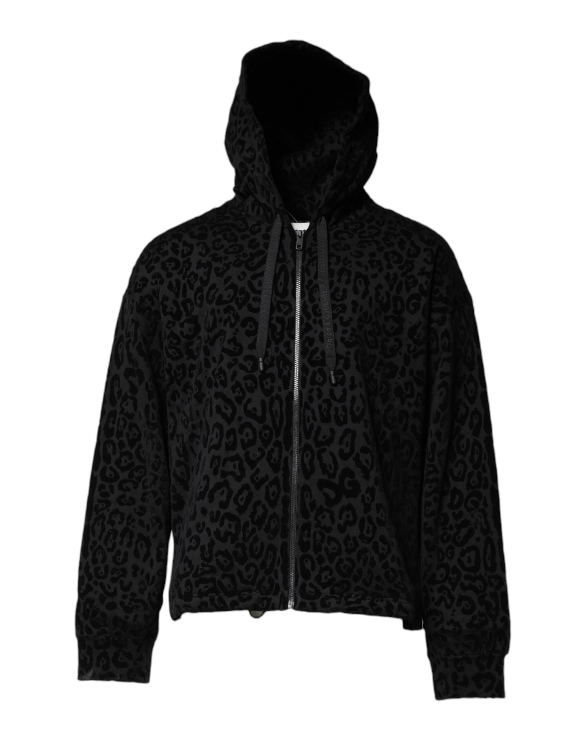 Dolce & Gabbana - Black Leopard Full Zip Hooded Sweatshirt Sweater