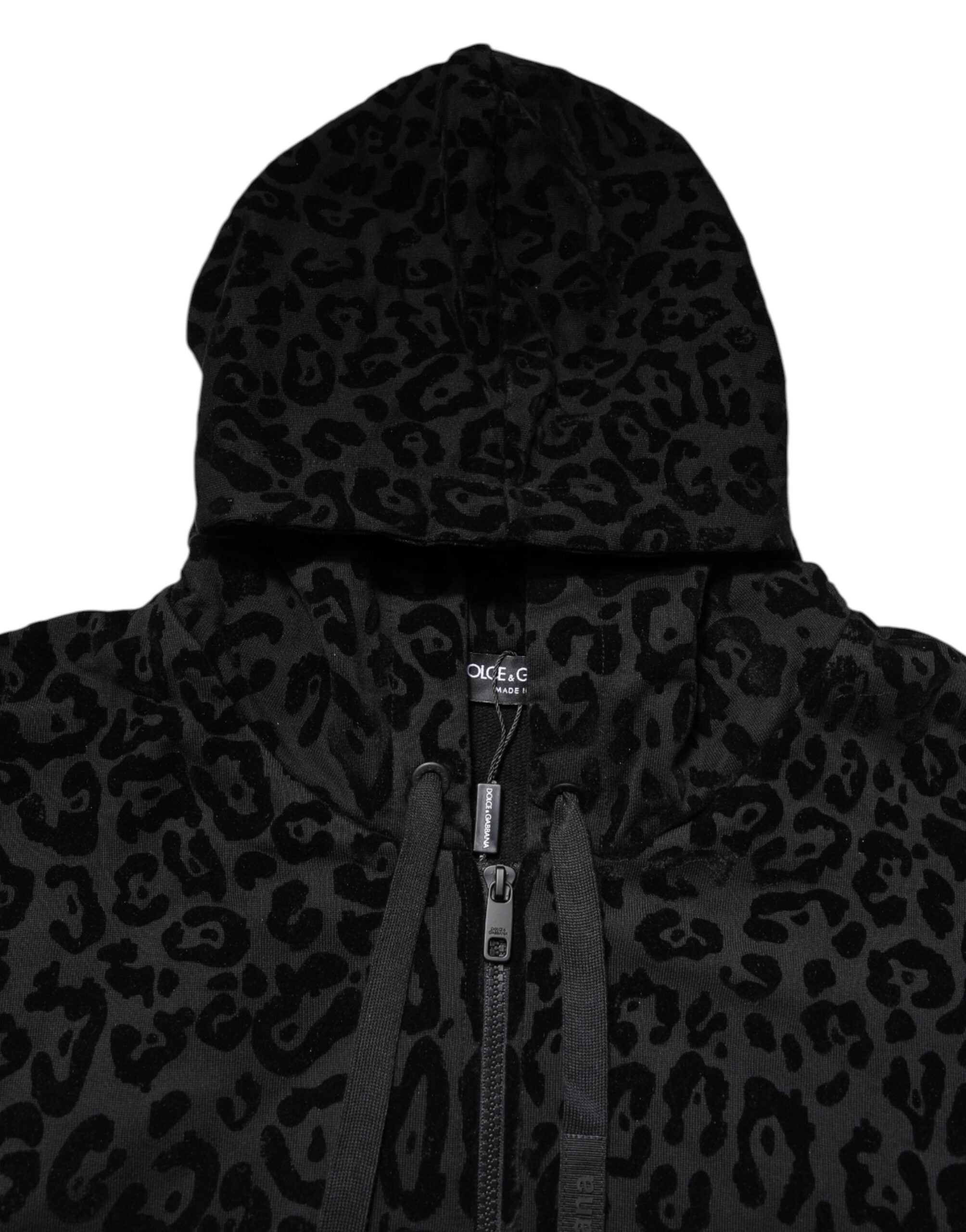 Dolce & Gabbana - Black Leopard Full Zip Hooded Sweatshirt Sweater