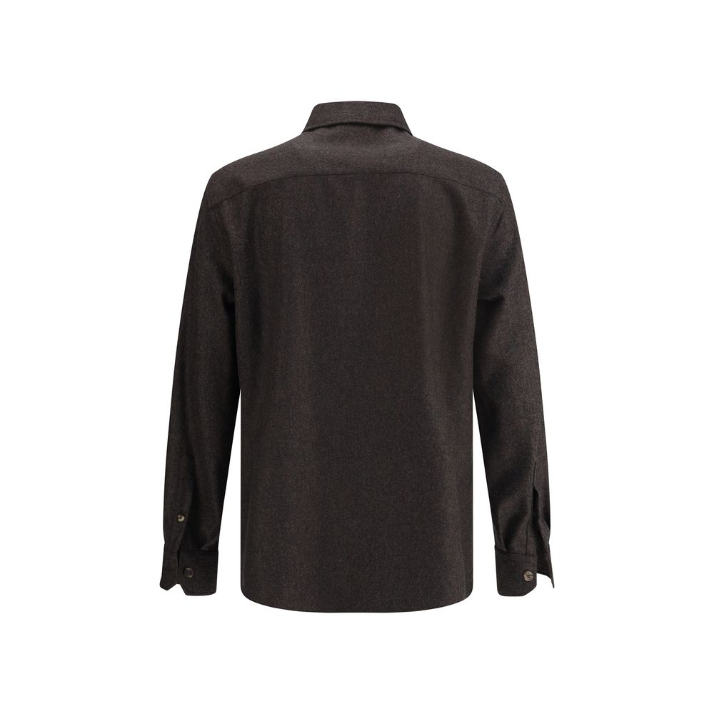 Brunello Cucinelli - Brown Fleece Wool Pattern Shirt