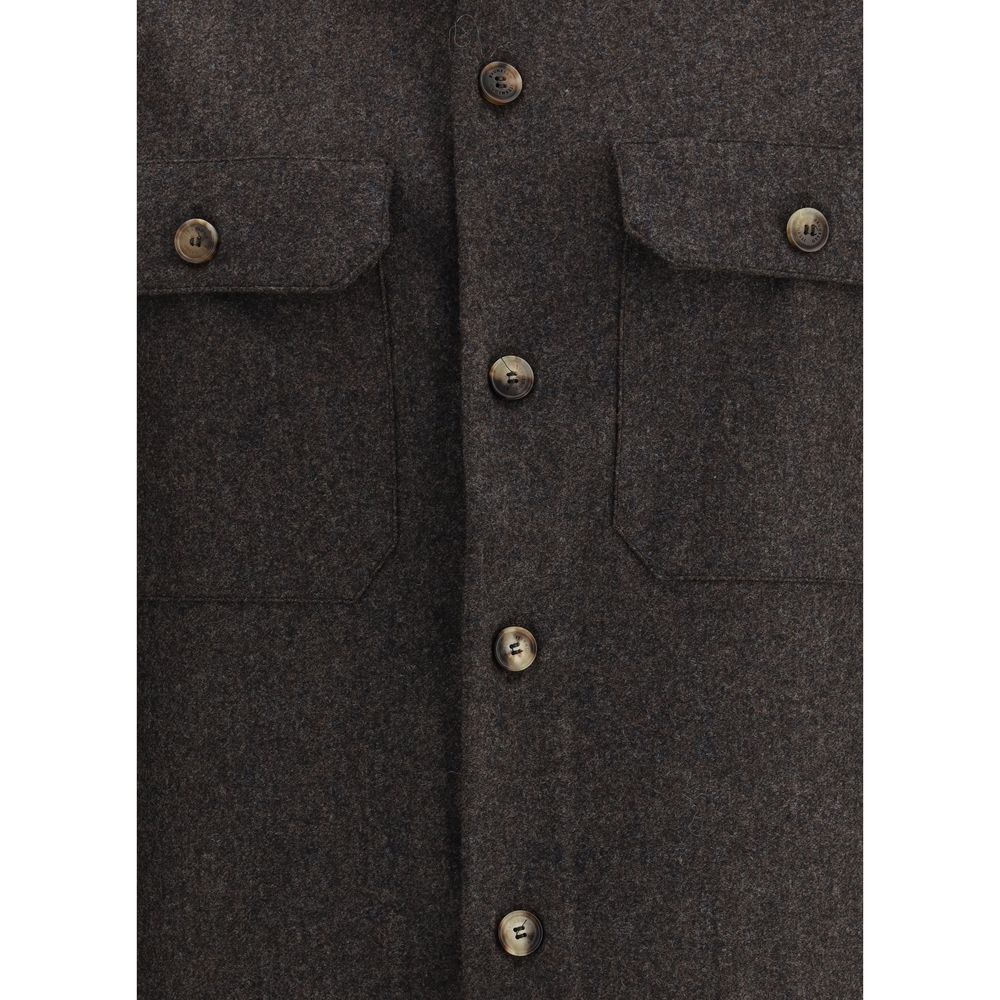 Brunello Cucinelli - Brown Fleece Wool Pattern Shirt