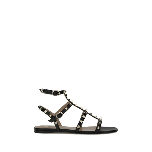 Valentino Garavani – Rockstud Leather Flat Sandals in Black
