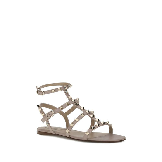 Valentino Garavani – Taupe Rockstud Flat Sandals