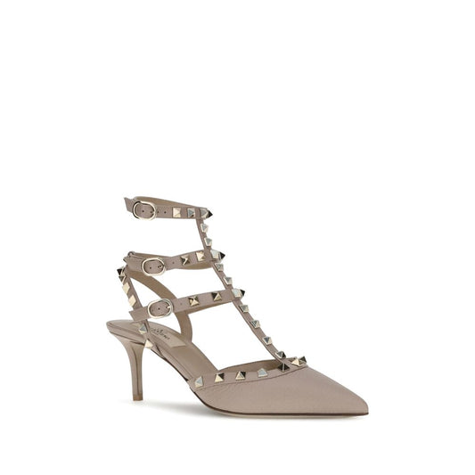 Valentino Garavani – Nude Rockstud Pumps with Triple Ankle Straps