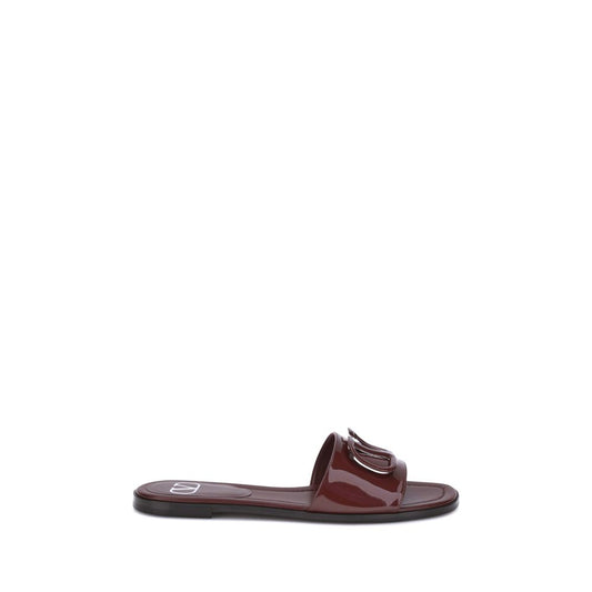 Valentino Garavani – Burgundy VLogo Patent Slide Sandals