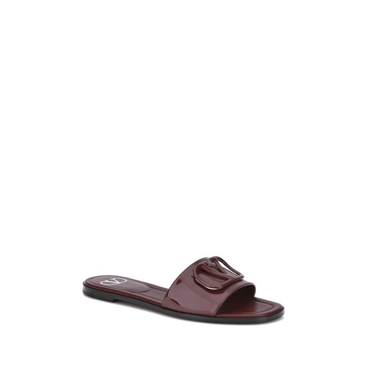 Valentino Garavani – Burgundy VLogo Patent Slide Sandals