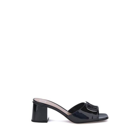 Valentino Garavani – VLogo Patent Leather Slide Sandals in Black