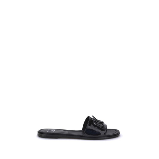Valentino Garavani – Black Patent VLogo Slide Sandals