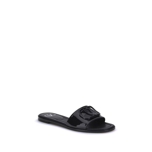 Valentino Garavani – Black Patent VLogo Slide Sandals