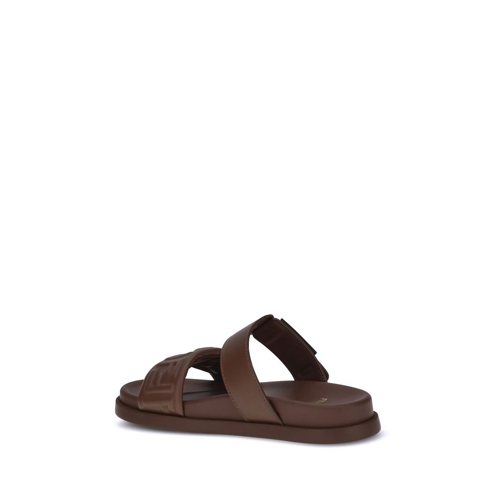 Fendi – Brown Leather Logoed Sandals