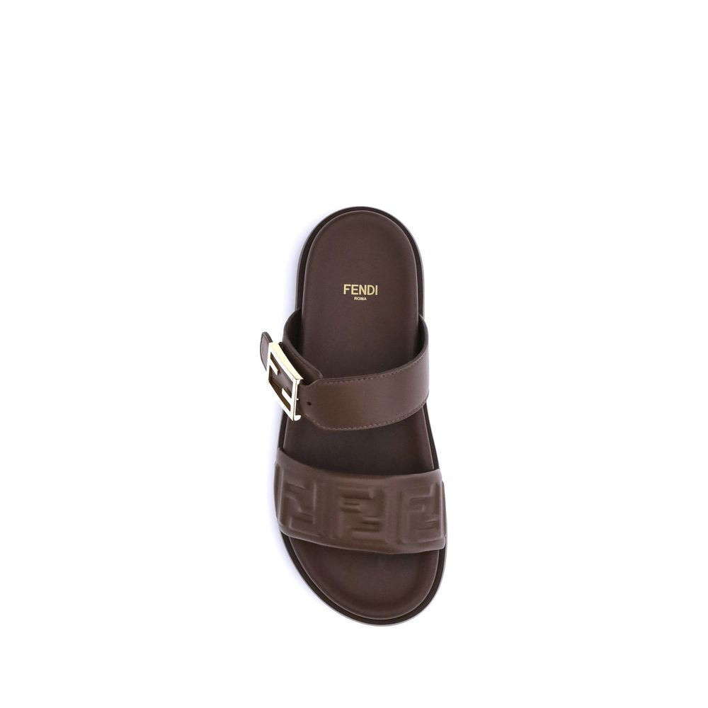 Fendi – Brown Leather Logoed Sandals