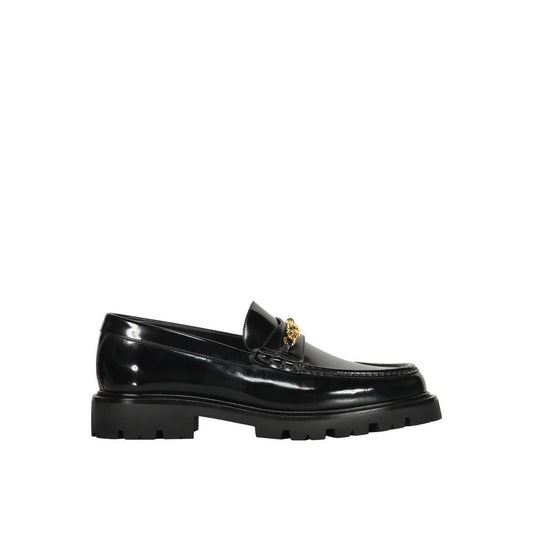 Celine – Black Leather Loafers with Gold Logo Emblem