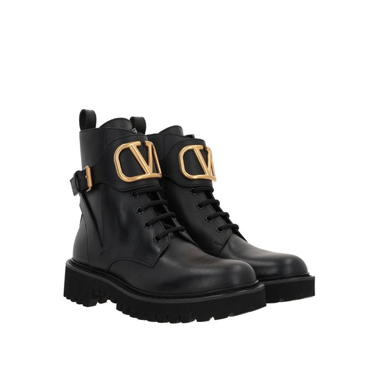 Valentino Garavani – Black VLogo Lace-Up Ankle Boots