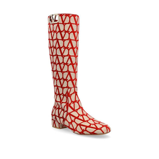 Valentino Garavani – Orange Canvas Logo Knee-High Boots