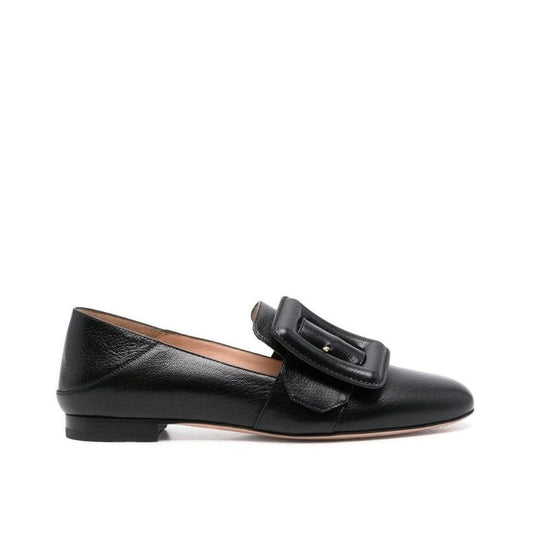 Bally – Black Janelle Leather Loafers with Buckle Detail