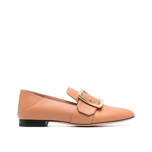 Bally – Tan Leather Loafers with Gold Buckle
