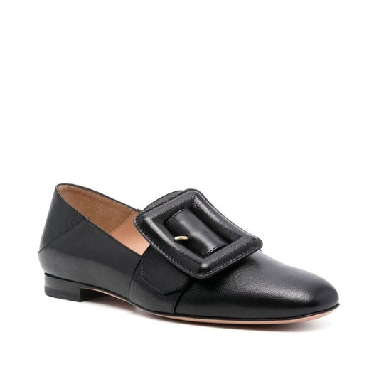 Bally – Black Janelle Leather Loafers with Buckle Detail