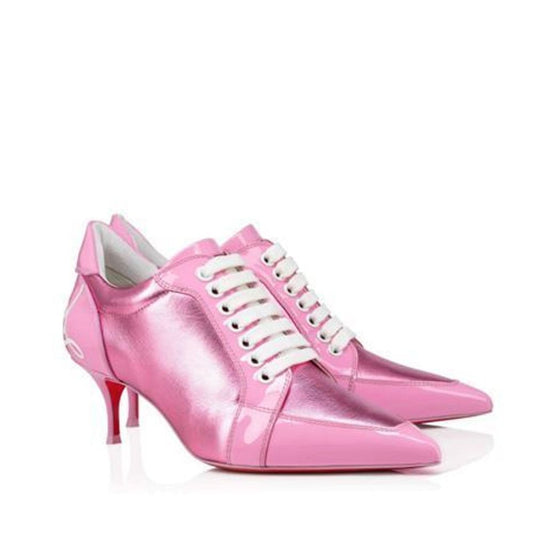 Christian Louboutin –  Pink Patent Leather Lace-Up Pumps