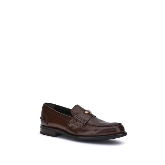 Prada – Triangular Plaque Leather Loafers