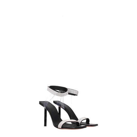 Amina Muaddi – Rih Sandals in Black Patent & Crystal