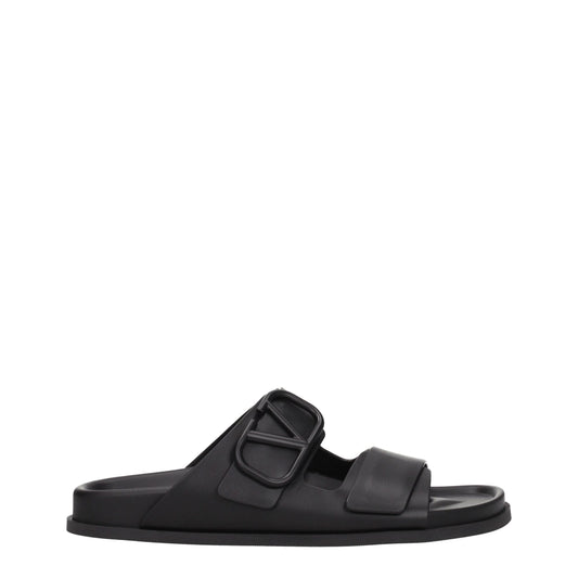Valentino Garavani - Black Leather Slippers Sandals