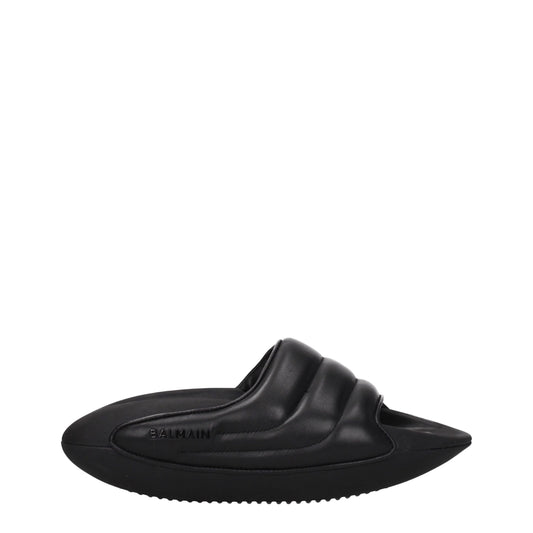 Balmain – Black Leather Slippers