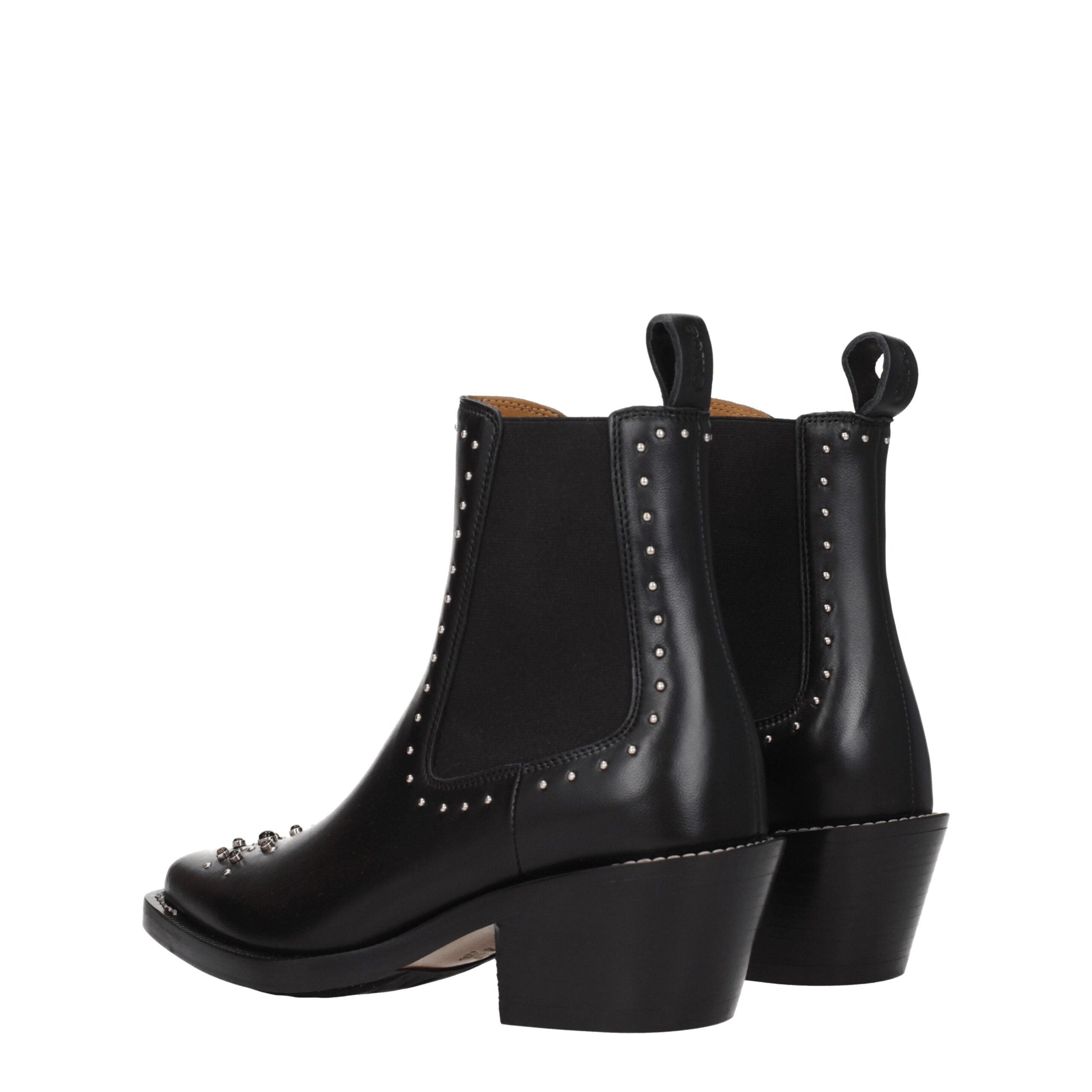 Chloé – Black Leather Ankle Boots with Studded Detailing
