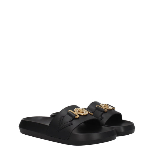 Versace – Black Leather Slippers