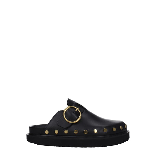 Isabel Marant – Black Leather Slippers Sandals