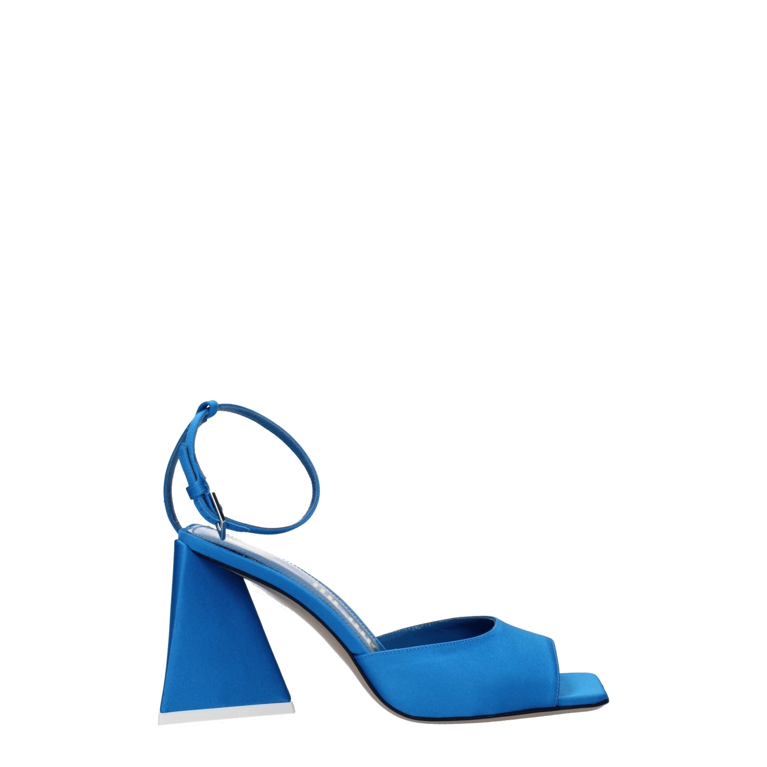 The Attico – Blue Satin Stiletto Sandals with Buckle Strap