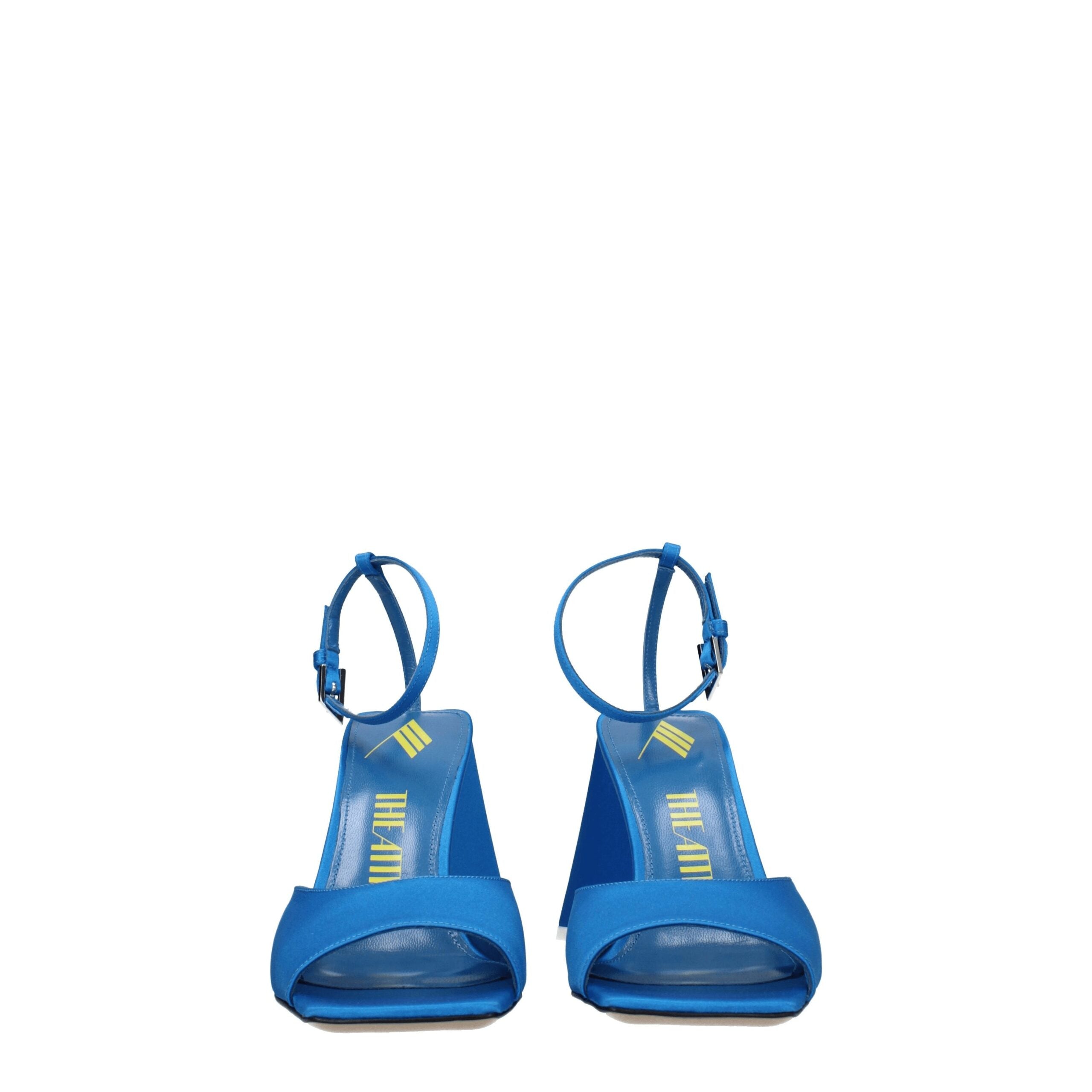 The Attico – Blue Satin Stiletto Sandals with Buckle Strap