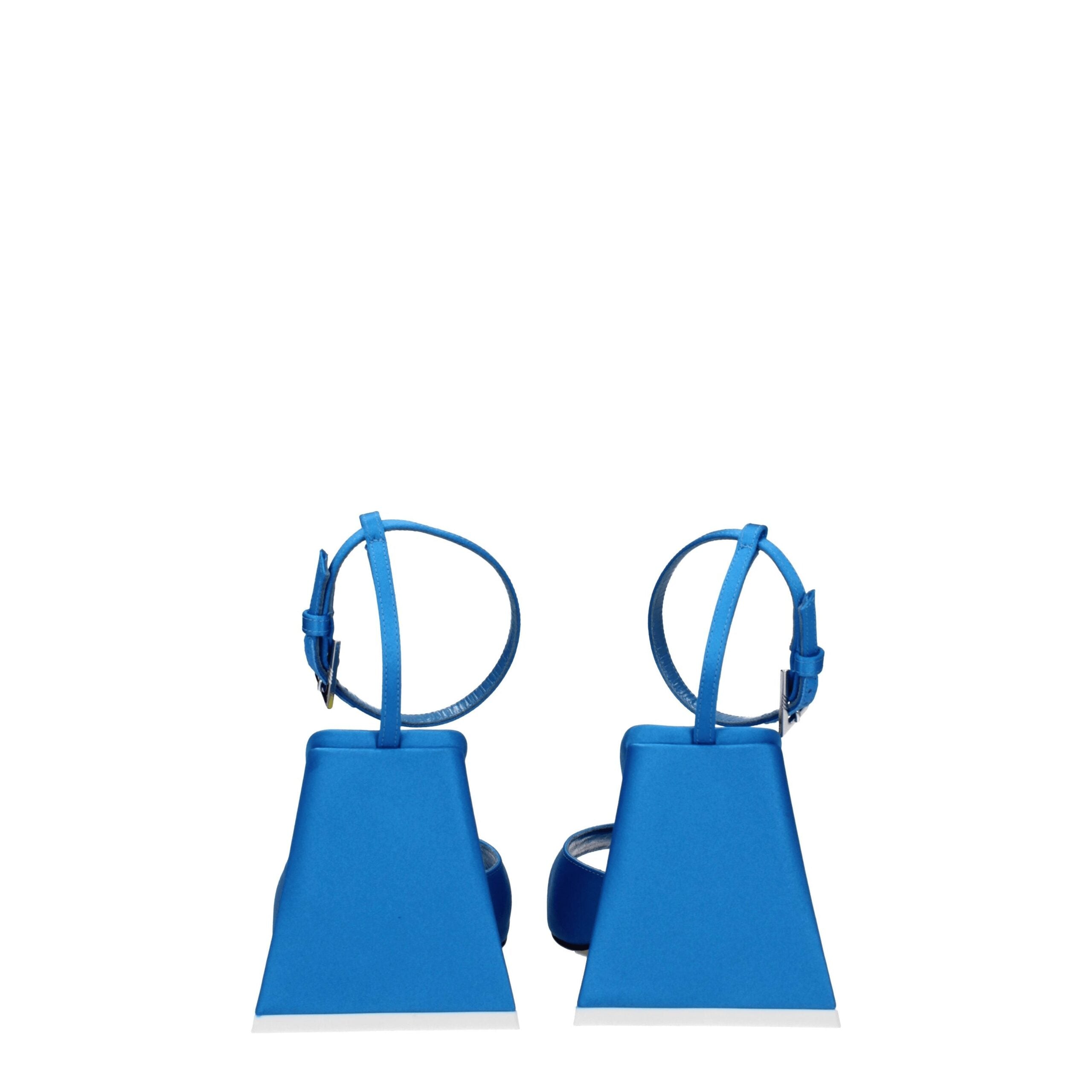 The Attico – Blue Satin Stiletto Sandals with Buckle Strap