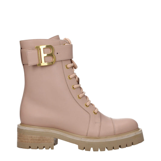 Balmain – Beige Leather Ankle Boots with Logo