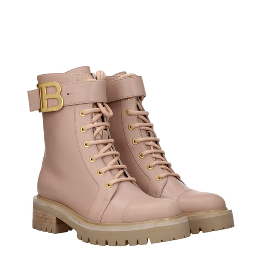 Balmain – Beige Leather Ankle Boots with Logo