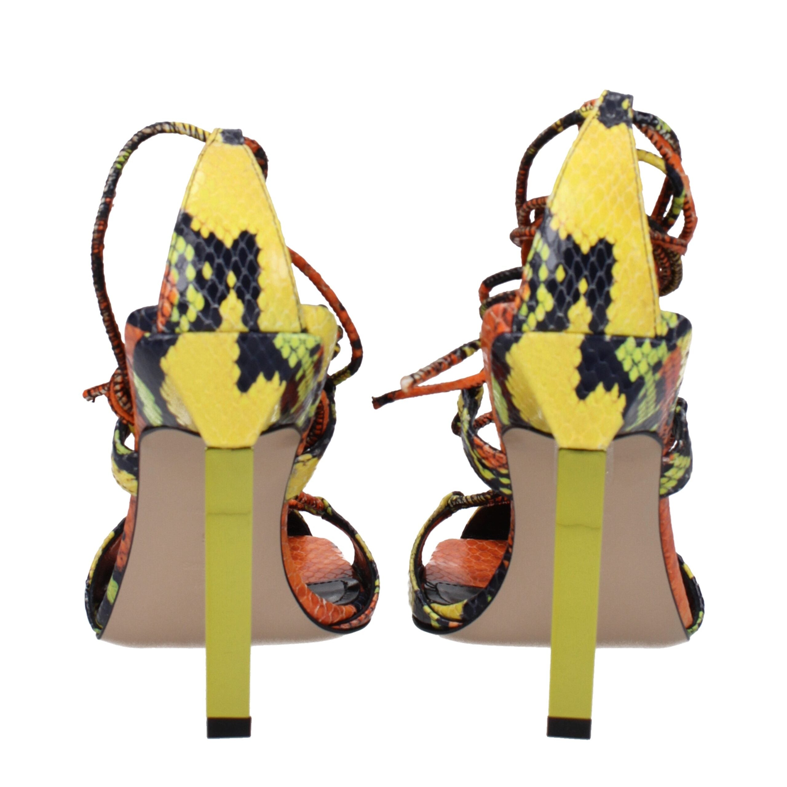 The Attico – Orange Snake-Print Leather Stiletto Sandals