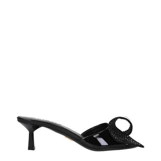 Prada – Black Patent Leather Mid-Heel Sandals
