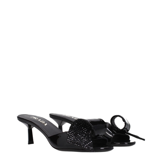 Prada – Black Patent Leather Mid-Heel Sandals