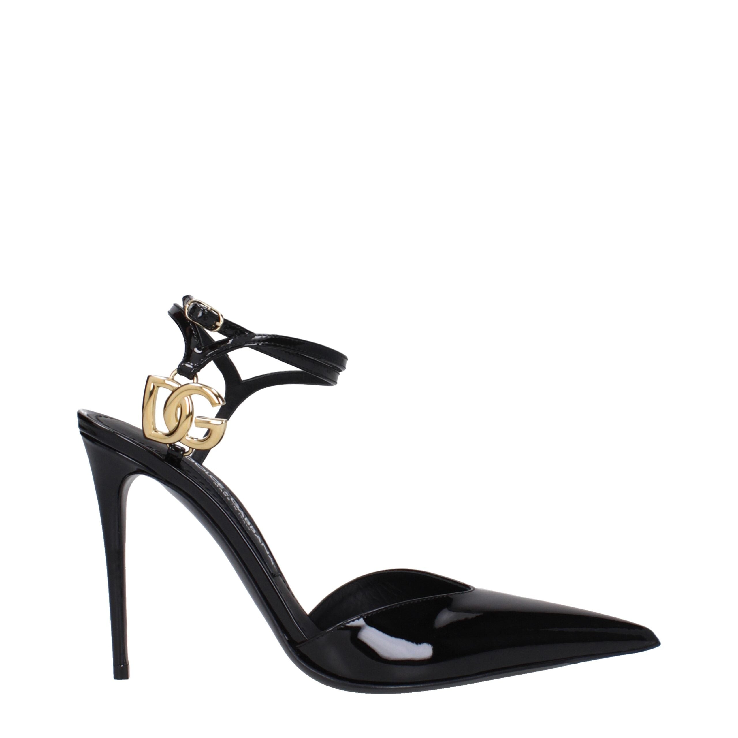 Dolce & Gabbana – Black Patent Leather Stiletto Heels Sandals