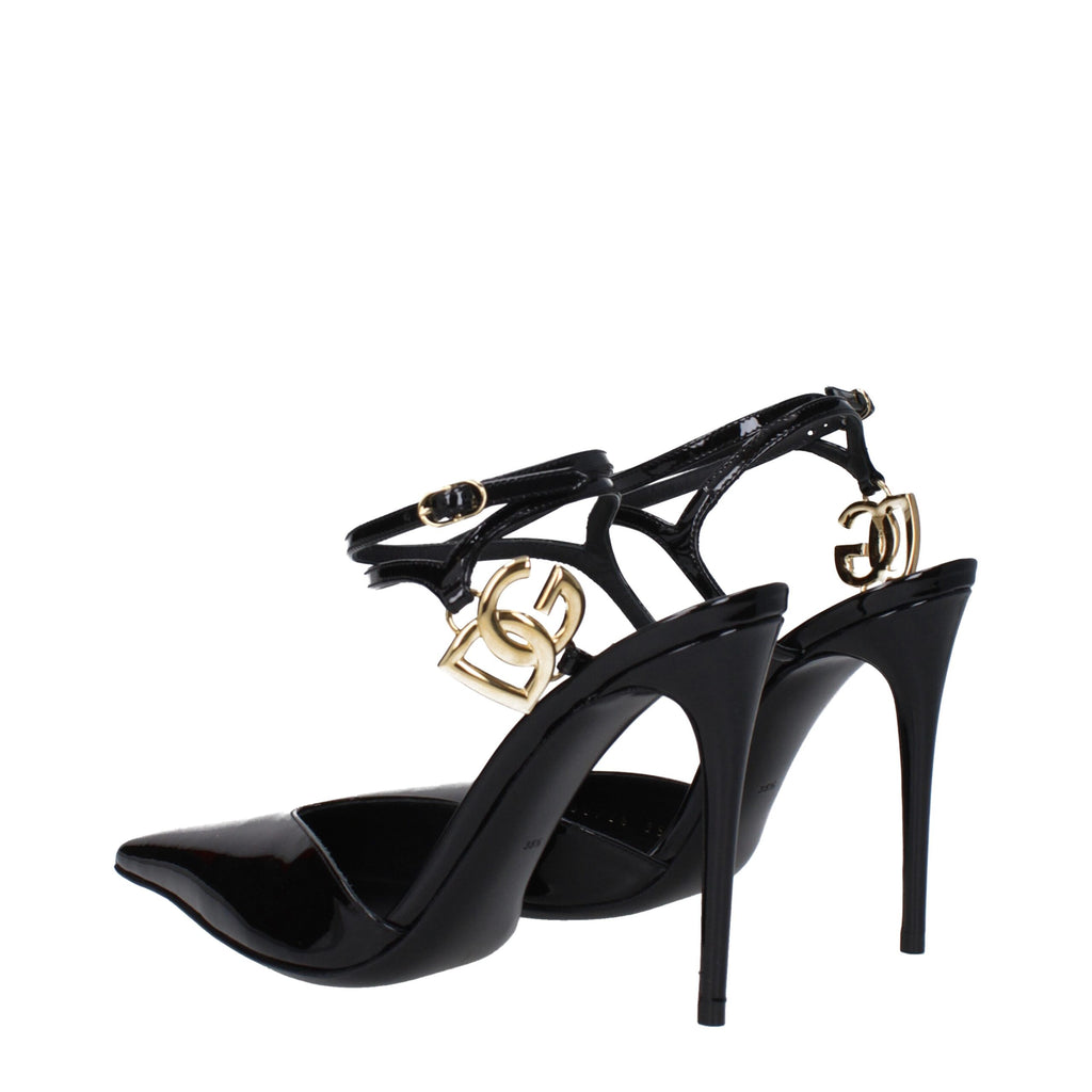 Dolce & Gabbana – Black Patent Leather Stiletto Heels Sandals
