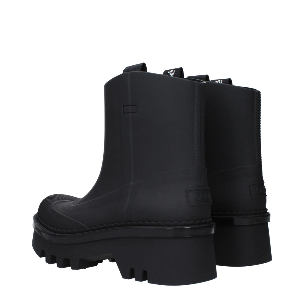 Chloé – Black Rubber Ankle Boots with Logo