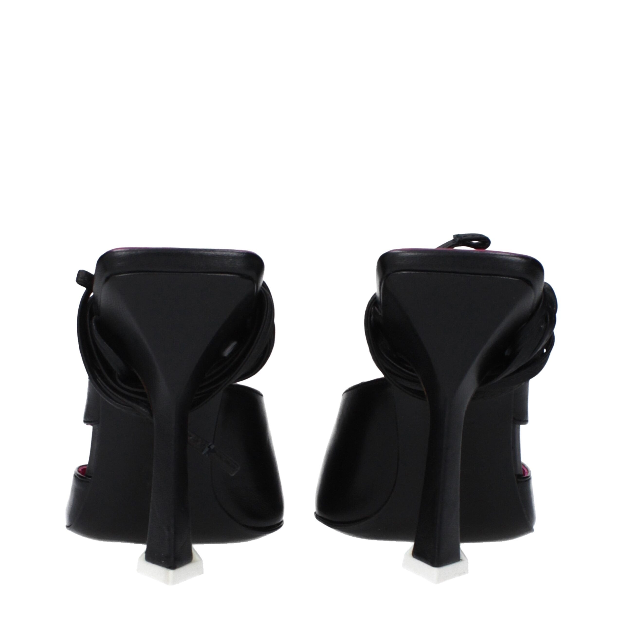 The Attico - Black Leather Stiletto Heels Sandals