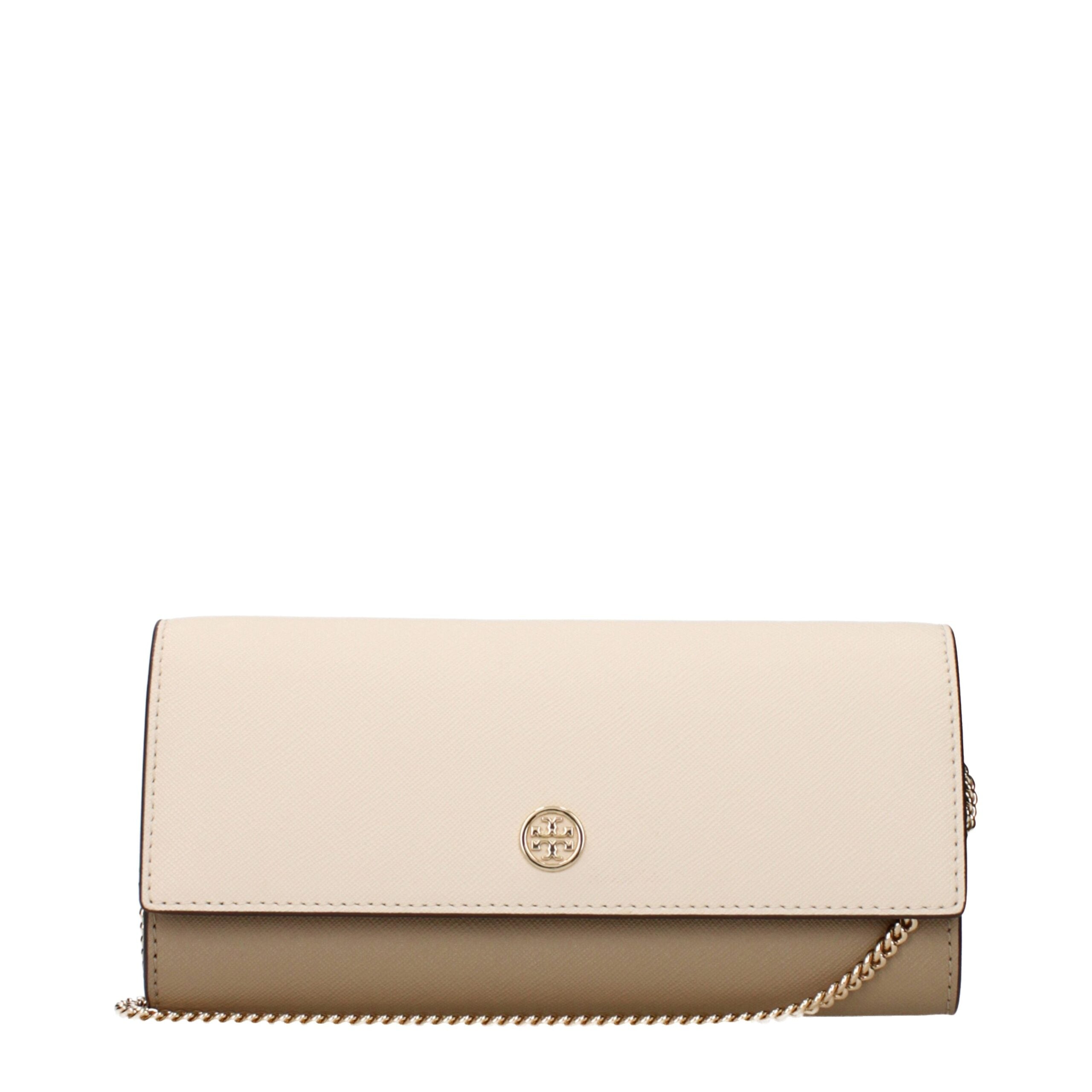 Tory Burch – Small Leather & Suede Clutch Almond Beige